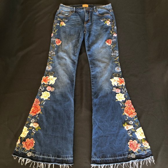 Free People x Driftwood Farrah Embroidered Flare Jeans Sz 27 - Picture 7 of 16